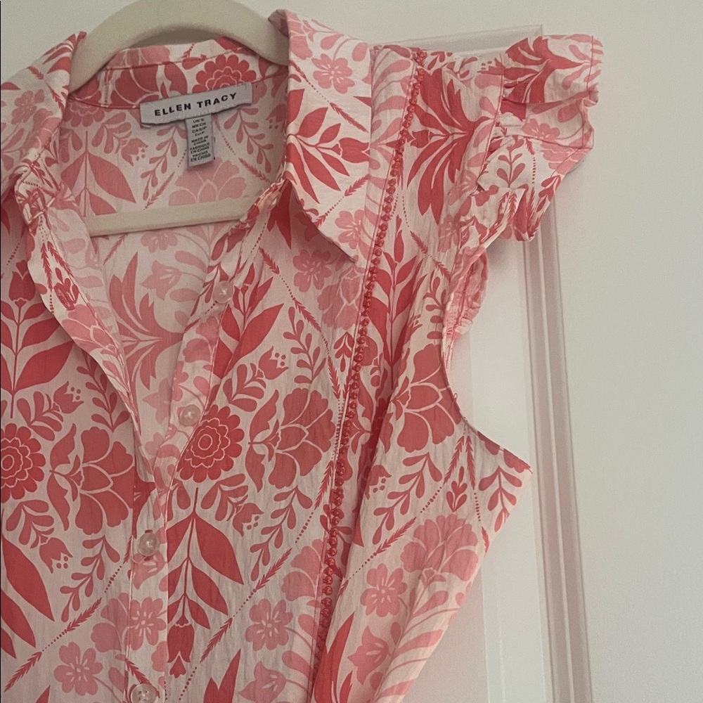 Ellen Tracy Coral and White Floral Tie-Waist Midi Dress - Picture 5 of 8